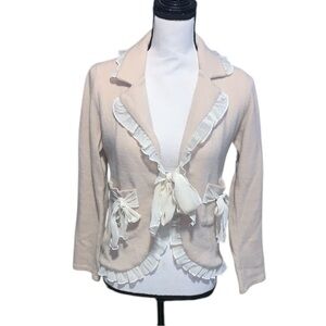 213 Cream Blazer Jacket with Ruffle Details Wool Lace Bow Boho Feminine